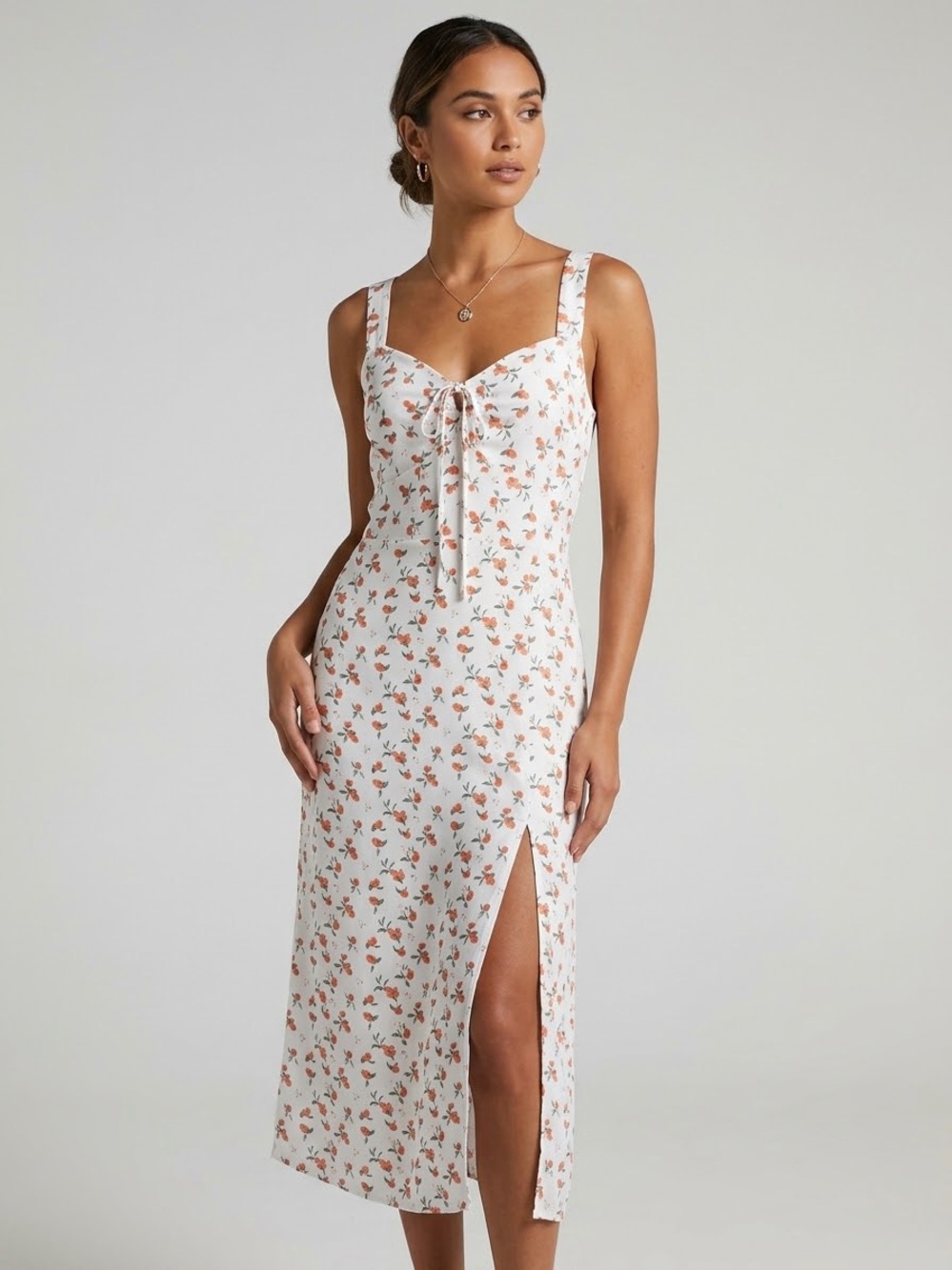 Abercrombie & Fitch Cinch-Front Midi Dress in Peach Print Small